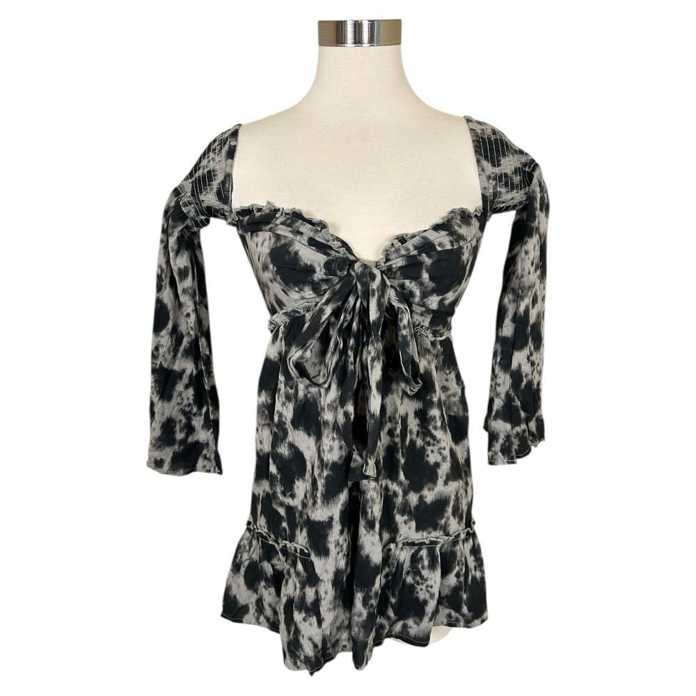 Y2K Venus Off Shoulder Sweetheart Neckline Knotted Tie Front Romper Sz XS